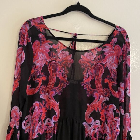 Intimately Free People M Black Floral Sheer Boho Bell Sleeve Symphony Slip Dress - Picture 5 of 11